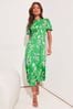 Lipsy Green Floral Petite Jersey PUff Short Sleeve Underbust Summer Midi Dress