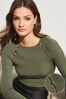 Lipsy Green Button Detail Raglan Sleeve Knitted Jumper