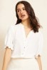 Friends Like These White Short Puff Sleeve V Neck Button Through Blouse