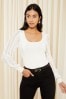 Friends Like These Ivory White Scoop Neck Pleat Sleeve Top