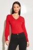 Lipsy Red V Neck Scallop Detail Button Sleeve Jumper