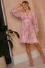 Chi Chi London Pink Long Sleeve Floral Mini Dress