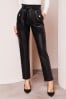 Lipsy Black Faux Leather Military Button Paperbag Trousers, Regular