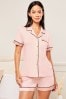 Lipsy Pink Jersey Satin Button Through Short Pyjamas, Regular