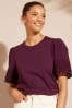 Love & Roses Berry Broderie Trim Tiered Sleeve T-Shirt