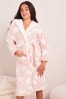 Lipsy Pink Heart Print Cosy Fleece Longer Line Dressing Gown