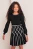 Lipsy Monochrome Check 2in1 Long Sleeve Knitted Dress