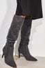 Lipsy Grey suedette Regular Fit Long Knee High Ruched Mid Heeled Boot, Regular Fit