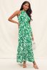 Friends Like These Green Animal Jersey Tiered Halter Maxi Dress