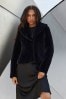 Lipsy Black Shawl Oversize Collar Plush Faux Fur Coat