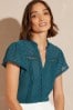 Love & Roses Teal Green Petite Dobby Spot Ruffle V Neck Flutter Sleeve Blouse, Petite