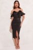 Lipsy Black Ruffle Bardot Split Wrap Midi Dress