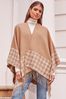 Lipsy Camel Super Soft Cosy Dogtooth Printed Cape