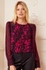 Love & Roses Red and Black Animal Printed Long Sleeve Blouse With Central Pintuck Details, Regular
