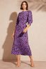 paisleymönstrade shorts med knytning i midjan Purple Animal Empire Bust Round Neck Puff Sleeve Midi Summer Dress