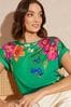 Love & Roses Green Floral Petite Crew Neck Jersey T-Shirt