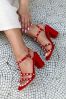 Linzi Red Faux Suede Selena Strappy Studded Block Heeled Sandal
