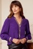 Love & Roses Purple and Gold Sequin V Neck Long Sleeve Blouse, Regular