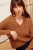 Love & Roses Rust Pointelle Sleeve V Neck Knitted Jumper