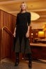 Love & Roses Black and Gold Godet Skirt Long Sleeve Knitted Midi Dress, Regular
