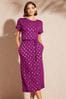 Love & Roses Purple Foil Spot Petite Jersey T-Shirt Tie Front Belt Midi Dress