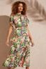 Love & Roses Ivory Floral Printed Flutter Sleeve Tiered Ruffle Midi Dress