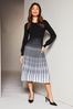 Lipsy Black/White 2 in 1 Pleated Knitted Long Sleeve Midi Dress, Regular