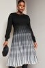 Lipsy Black/White Curve 2 in 1 Pleated Knitted Long Sleeve Midi Dress, Curve