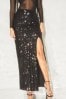 Lipsy Black Petite Sequin Maxi Skirt, Petite