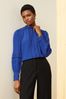 Love & Roses Cobalt Blue Long Sleeve Blouse With Central Pintuck Details
