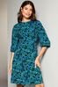 Lipsy Blue Ditsy Floral Jersey Underbust Puff Sleeve Mini Dress