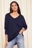 Friends Like These Navy Blue Blue Soft Jersey V Neck Long Sleeve Tunic Top