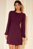 Friends Like These Berry Red Knit Soft Touch Ruched Long Sleeve Mini Dress