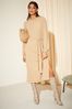 Friends Like These Camel Soft Touch Knitted Belted Midi Dress, Regular