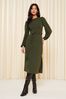 Friends Like These Khaki Green Soft Touch Knitted Belted Midi Dress