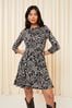 Friends Like These Black Paisley Fit And Flare Round Neck 3/4 Sleeve Dress