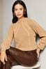 Lipsy Camel Long Sleeve Cable Knitted Jumper, Regular