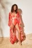 Lipsy Red Printed Long Sleeve Belted Kimono Cover Up