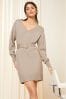 Friends Like These Brown V Neck Belted knitted Dress, Regular