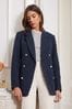 Love & Roses Navy Blue Textured Double Breasted Blazer