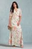 Love & Roses Ivory White Twist Front Flutter Sleeve Lace Insert Maxi Dress