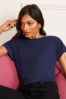 Love & Roses Jersey-T-Shirt mit Rundhalsausschnitt und gewebtem Besatz im Leinenlook, Regulär