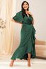 Lipsy Green Curve Flutter Sleeve Wrap Front Bridesmaid Maxi Dress, Curve