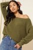 Friends Like These Moss Green Off The Shoulder Jumper