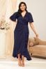 Lipsy Navy Curve Flutter Sleeve Wrap Front Bridesmaid Maxi Dress, Curve