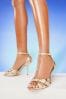 Lipsy Gold Wide FIt Mid Heel Knot Faux Leather Strappy Sandal, Wide FIt