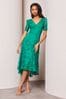 Lipsy Green Premium Broderie Lace Short Sleeve V Neck High Low Midi Dress