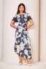 Lipsy Navy Blue Petite Ruched Front Keyhole Cut Out Asymmetrical Midi Dress
