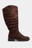 Yours Curve Brown Extra-Wide Fit Ruched Cleated Boots