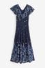 Jolie Moi Blue Mirrored Print Lace Maxi Dress